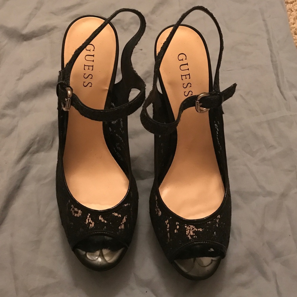 🎉 2x HP 🎉 Guess Stilettos Black Lace Size 7 1/2